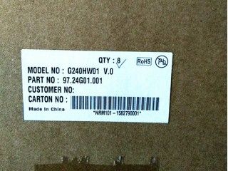 RGB 24 اینچ 300cd/m2 91PPI پانل LCD TFT G240HW01 V0 89/89/89/89 (نوع)